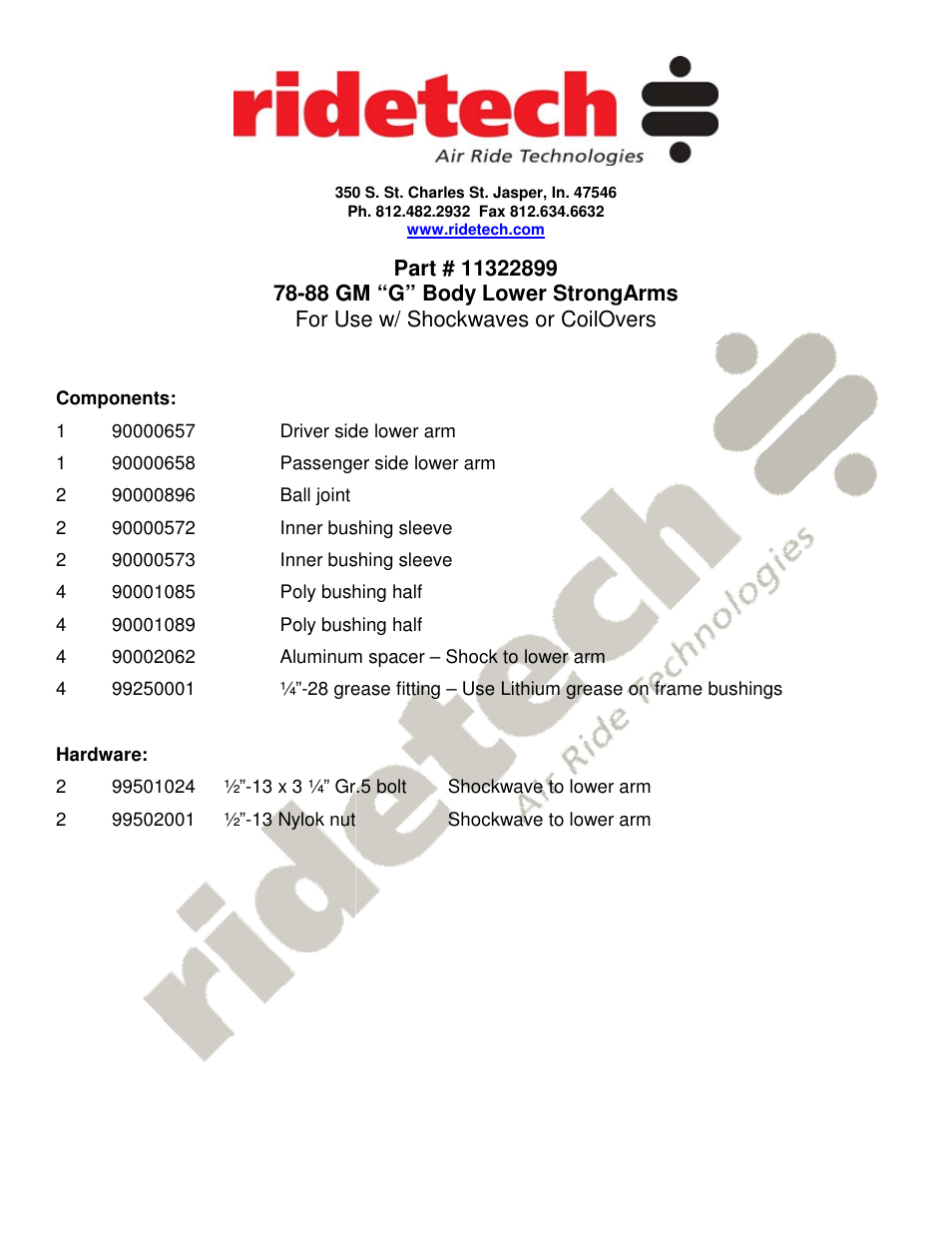 Ridetech 11322899 User Manual | 3 pages