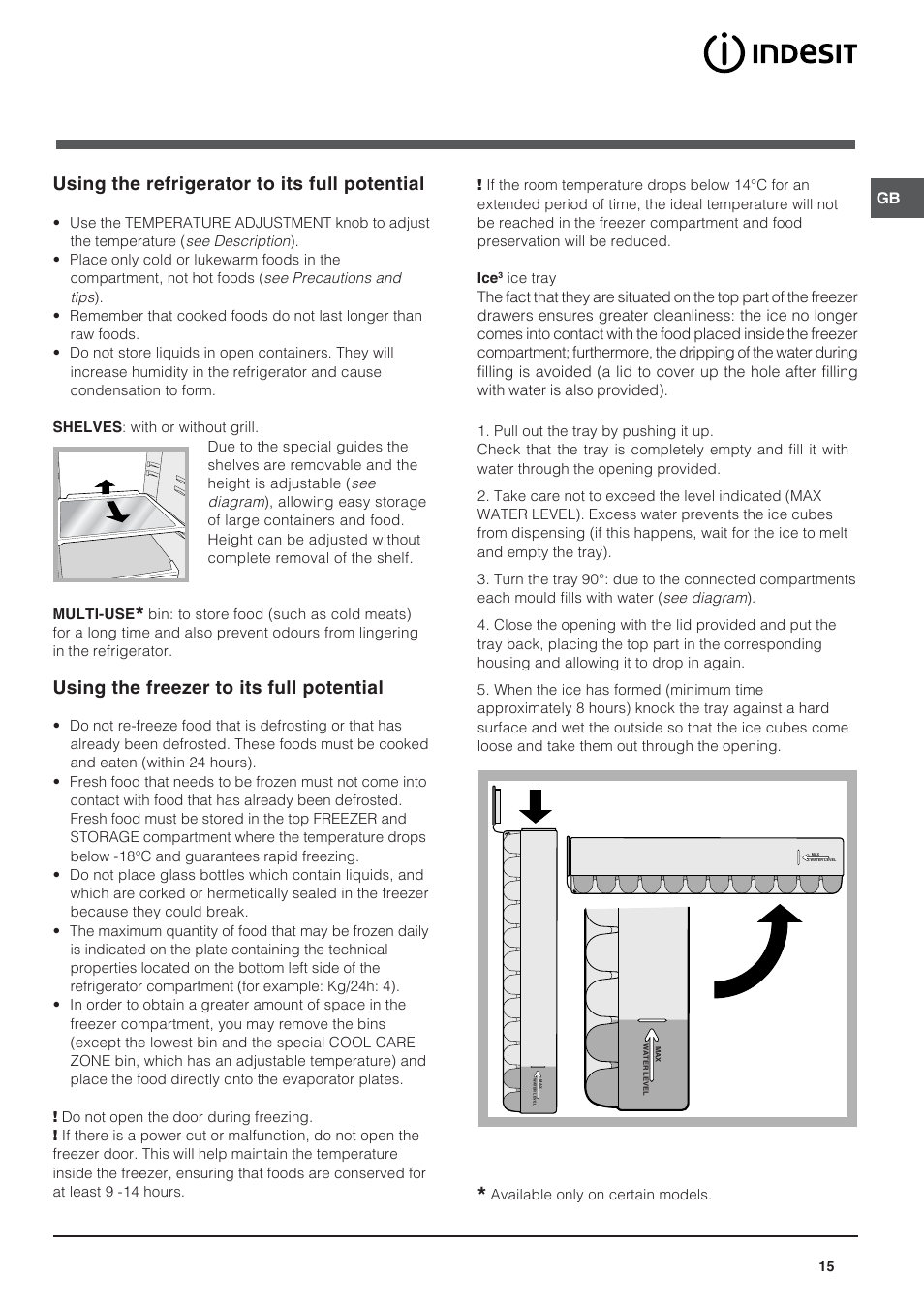 Using the refrigerator to its full potential, Using the freezer to its full potential | Indesit BAAN 10 User Manual | Page 15 / 72