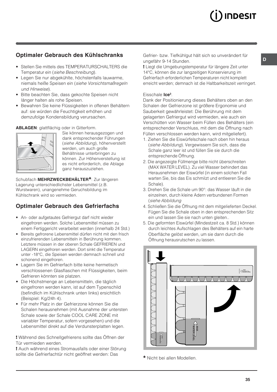 Optimaler gebrauch des kühlschranks, Optimaler gebrauch des gefrierfachs | Indesit BAAN 10 User Manual | Page 35 / 72