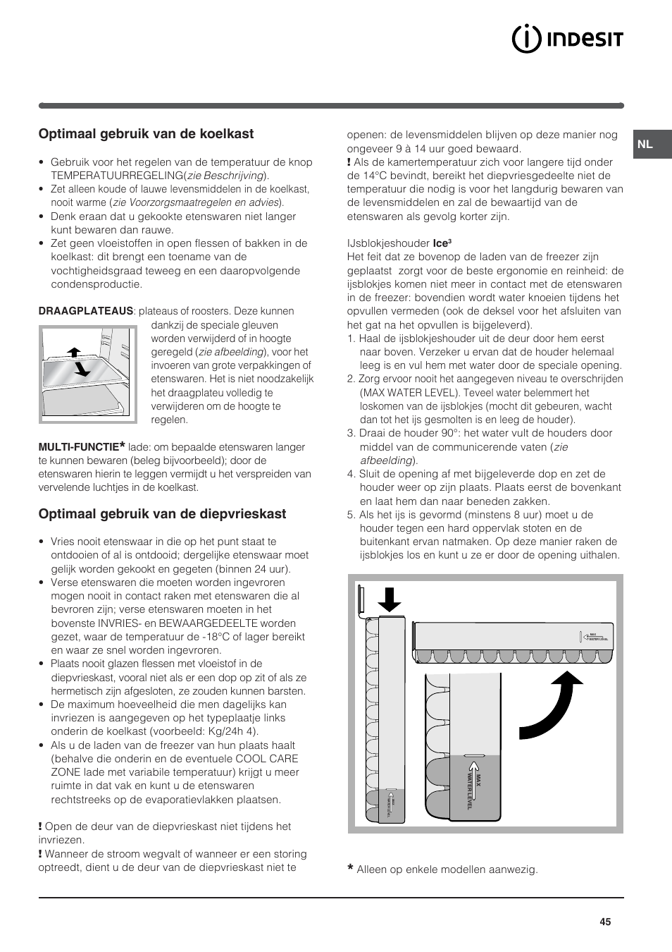 Optimaal gebruik van de koelkast, Optimaal gebruik van de diepvrieskast | Indesit BAAN 10 User Manual | Page 45 / 72