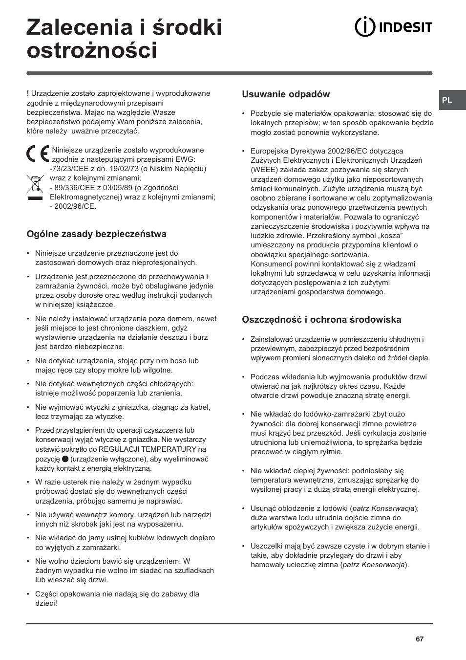 Indesit BAAN 10 User Manual | Page 67 / 72