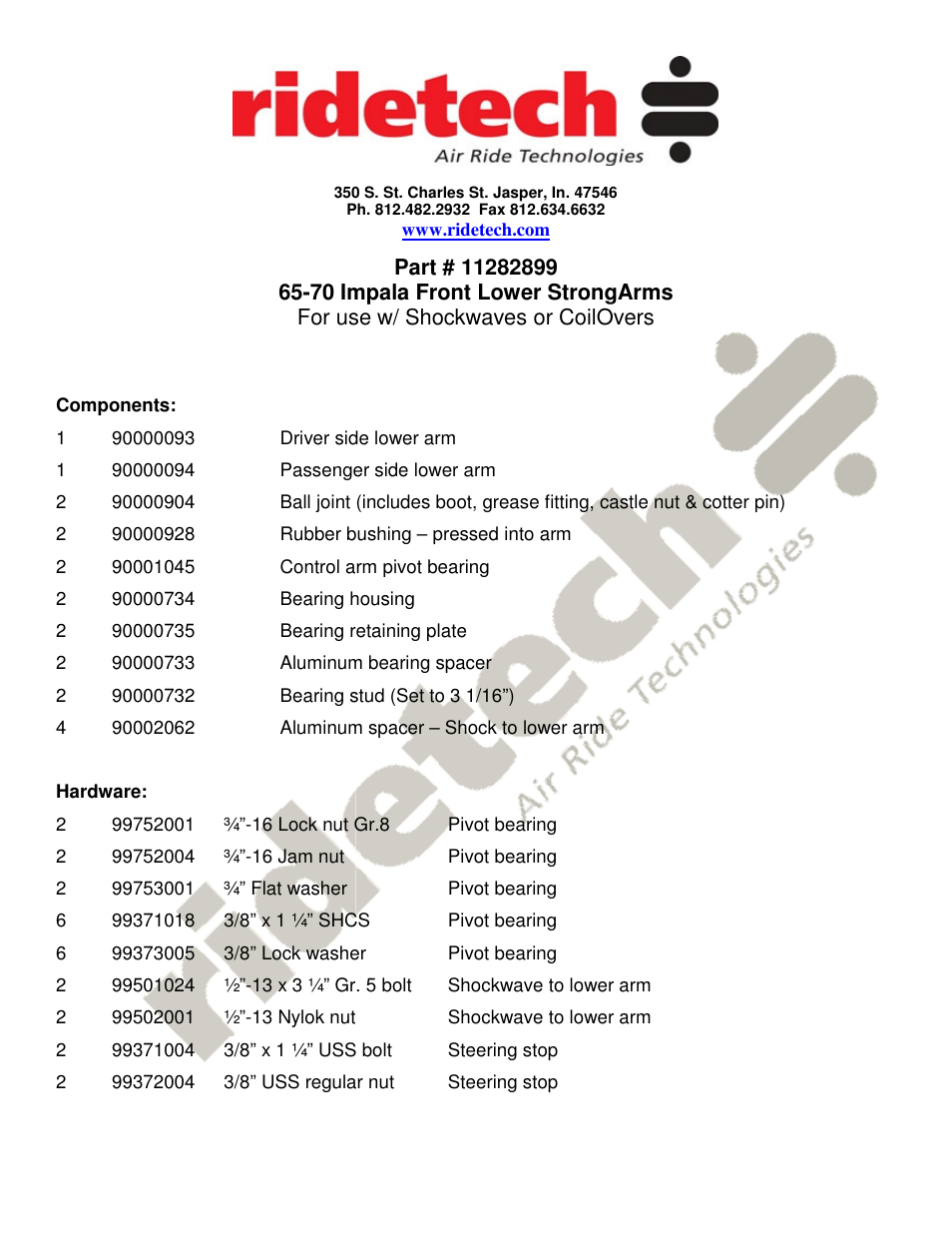 Ridetech 11282899 User Manual | 3 pages