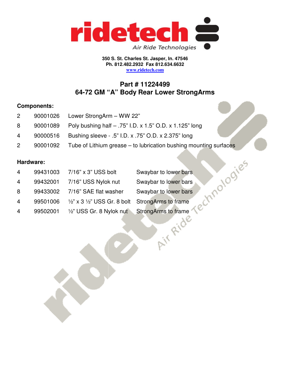 Ridetech 11224499 User Manual | 2 pages