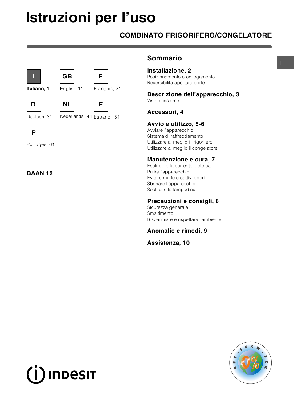 Indesit BAAN 12 User Manual | 72 pages