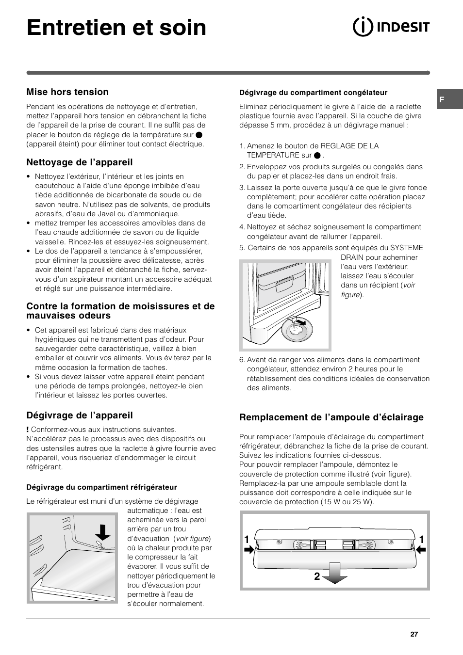 Entretien et soin | Indesit BAAN 12 User Manual | Page 27 / 72