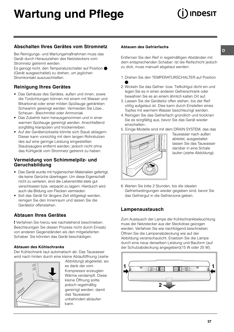 Wartung und pflege | Indesit BAAN 12 User Manual | Page 37 / 72