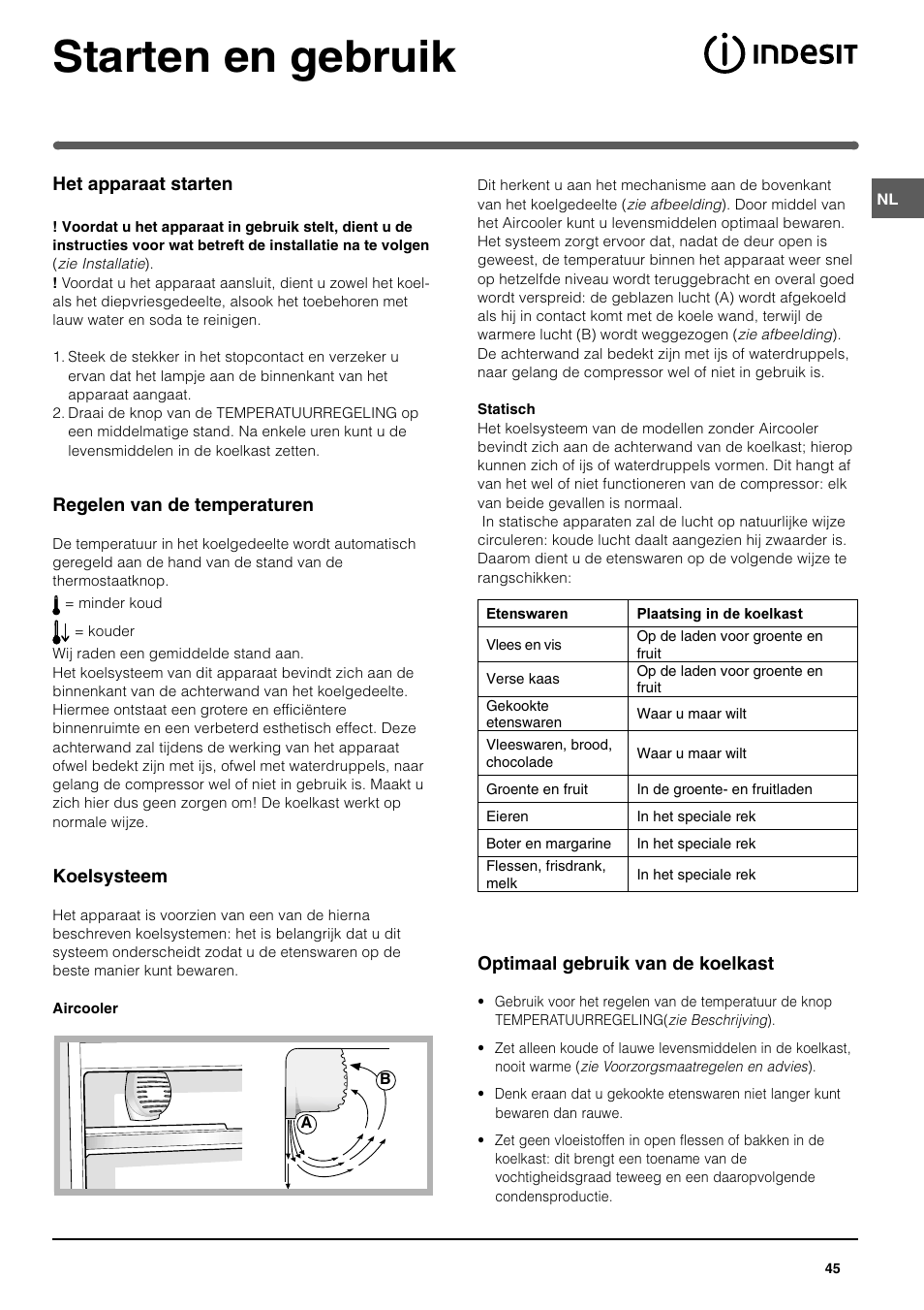 Starten en gebruik | Indesit BAAN 12 User Manual | Page 45 / 72