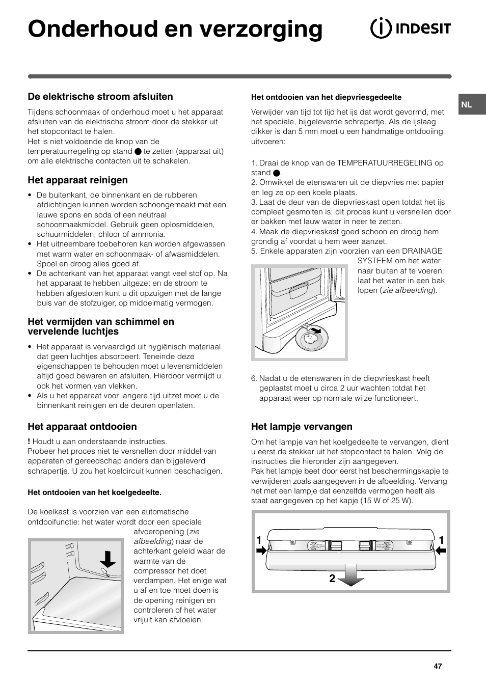 Onderhoud en verzorging | Indesit BAAN 12 User Manual | Page 47 / 72