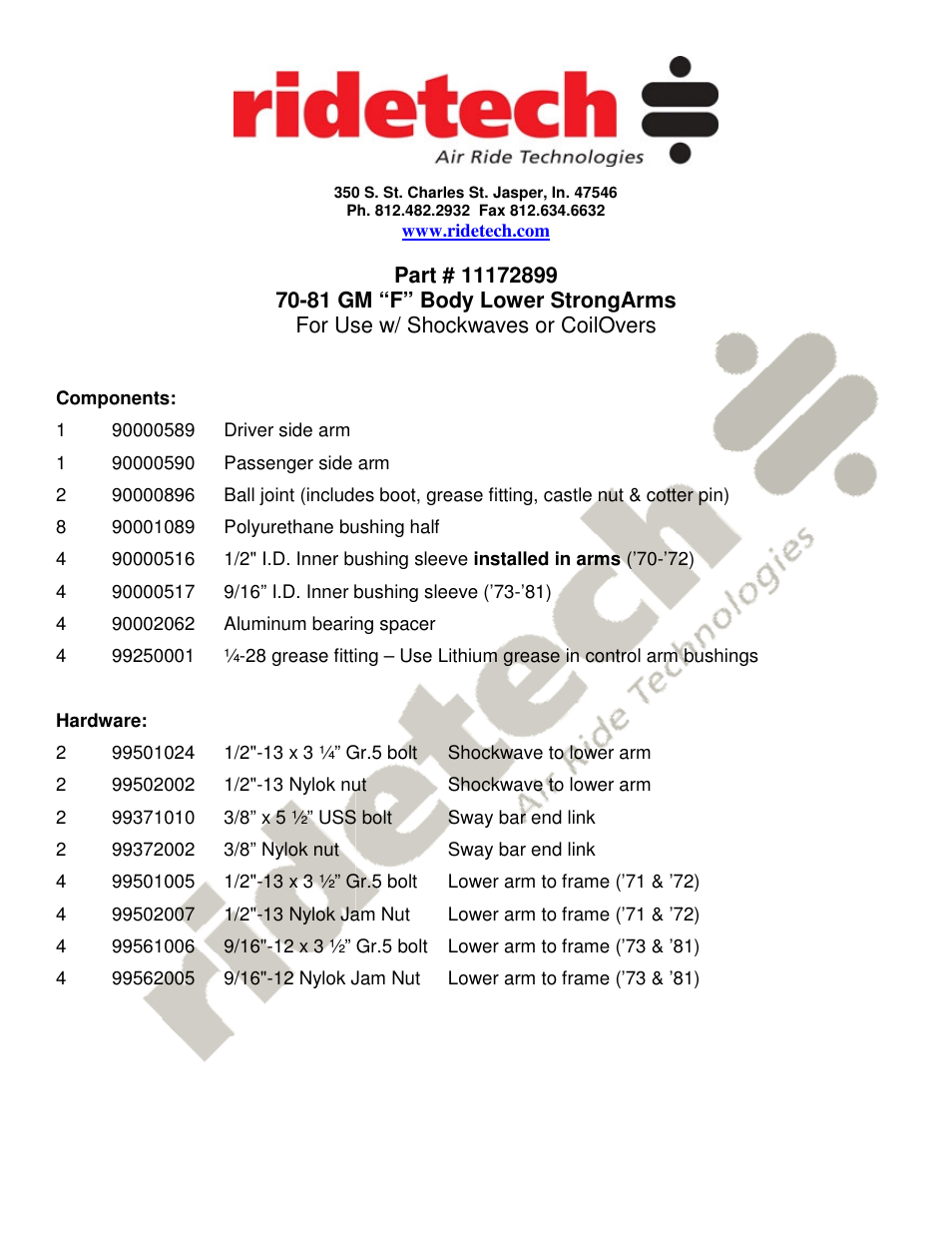 Ridetech 11172899 User Manual | 3 pages