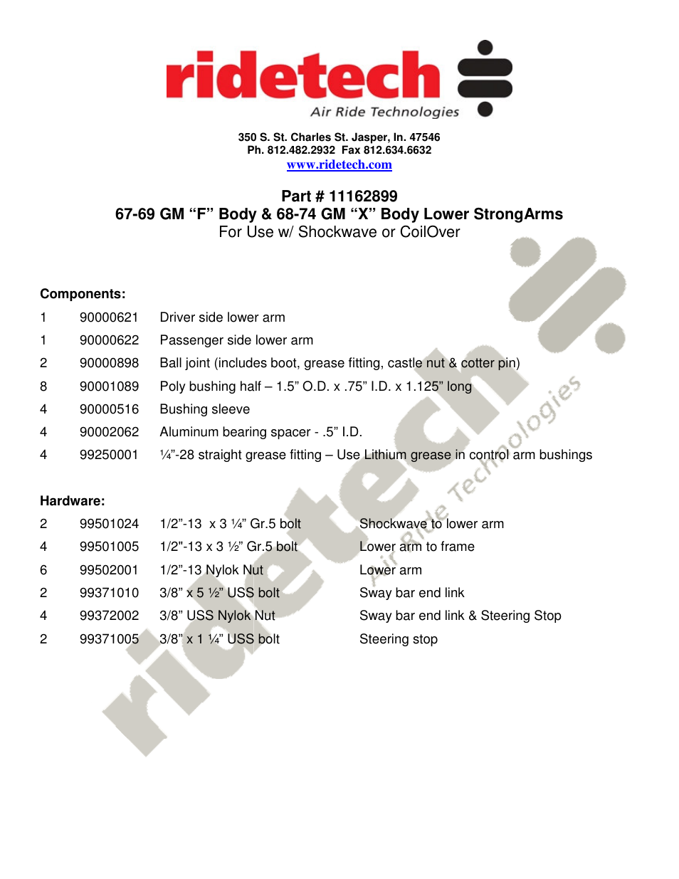 Ridetech 11162899 User Manual | 4 pages