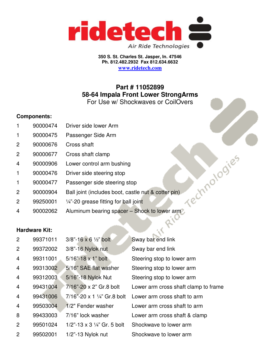 Ridetech 11052899 User Manual | 3 pages
