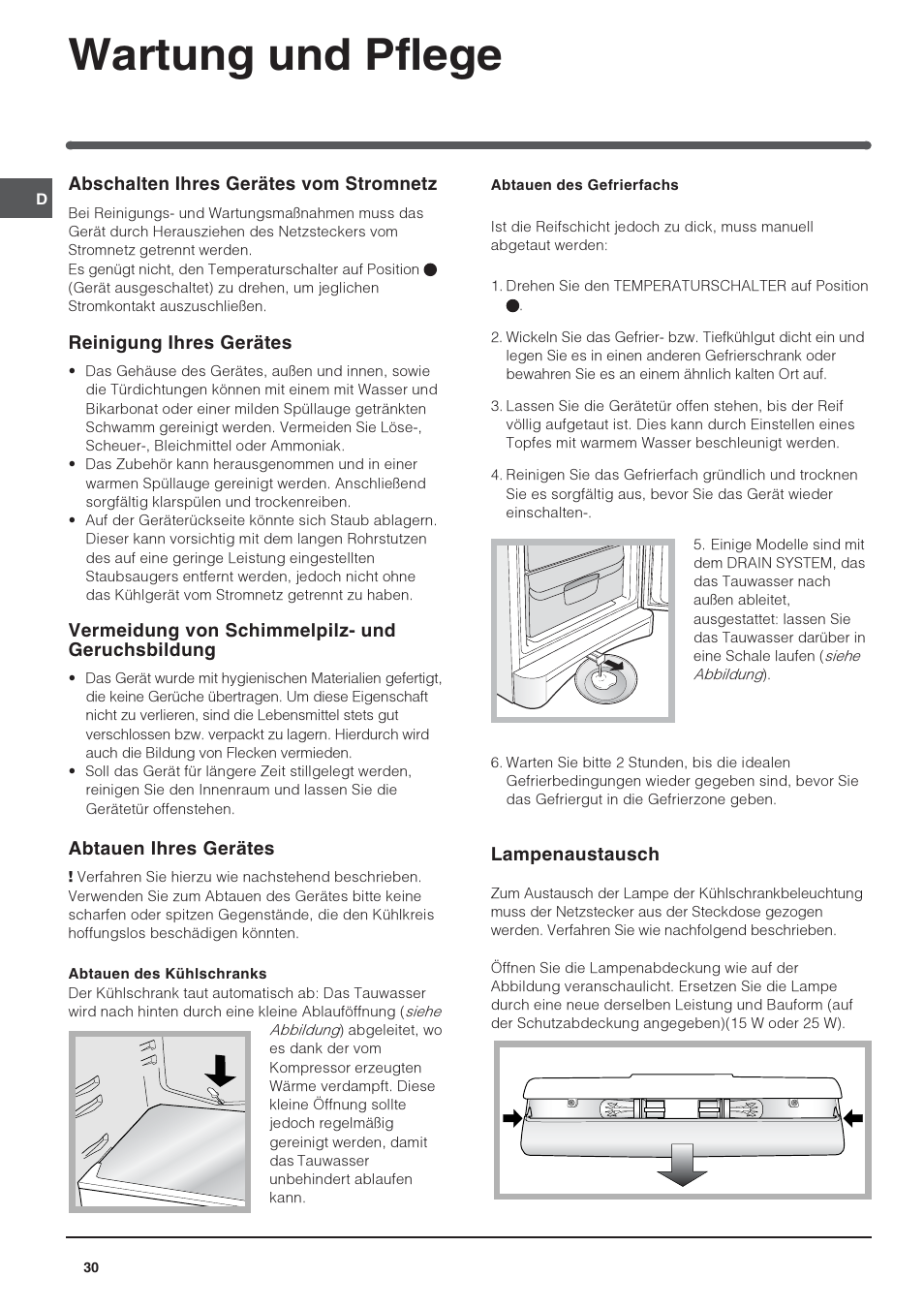 Wartung und pflege | Indesit BAAAN 10 User Manual | Page 30 / 64