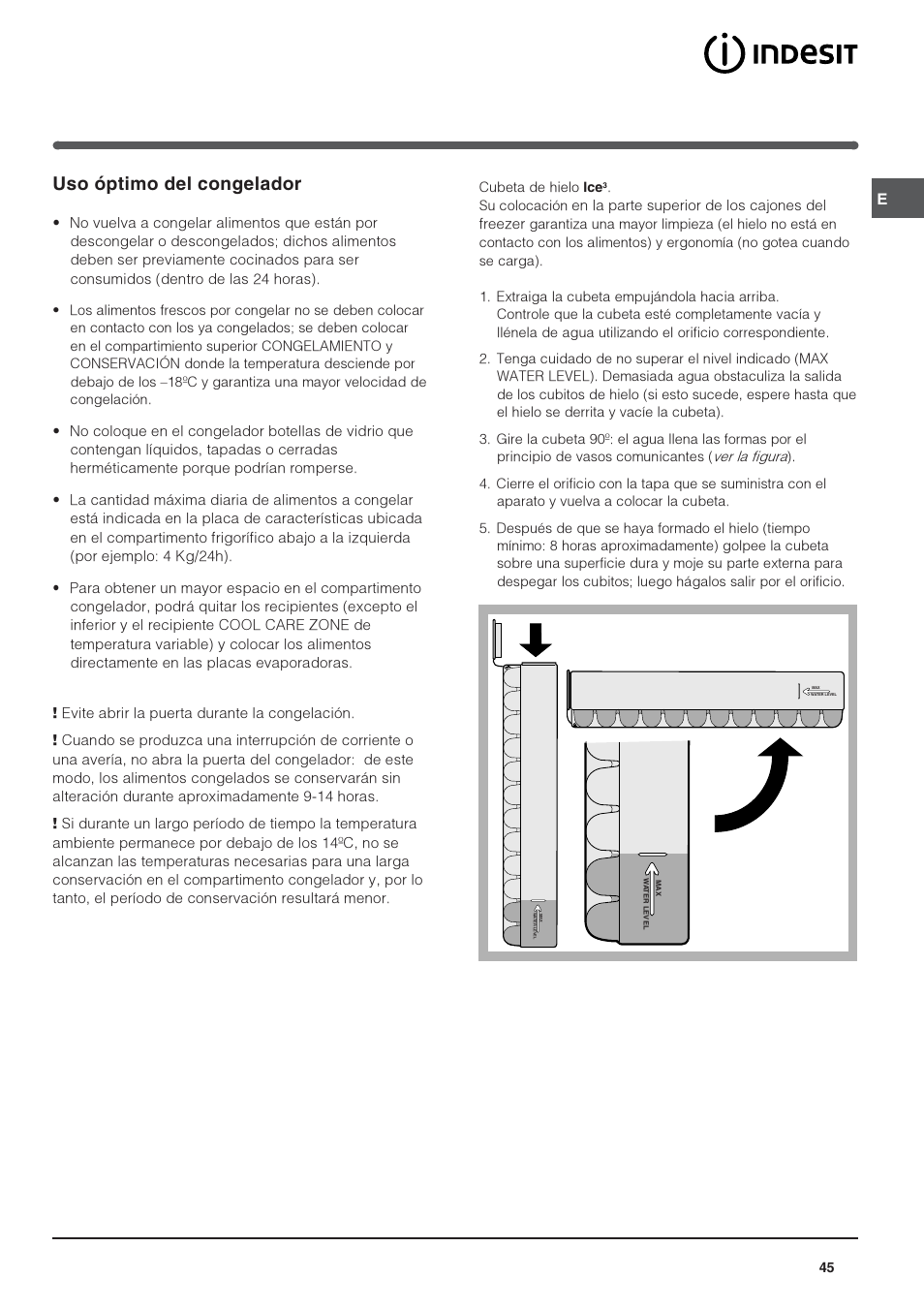 Uso óptimo del congelador | Indesit BAAAN 10 User Manual | Page 45 / 64