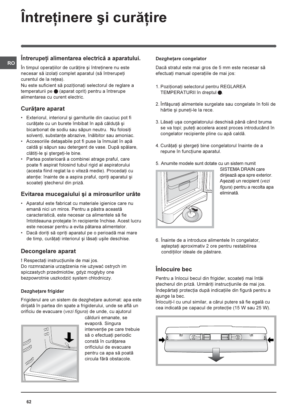 Întreþinere ºi curãþire | Indesit BAAAN 10 User Manual | Page 62 / 64