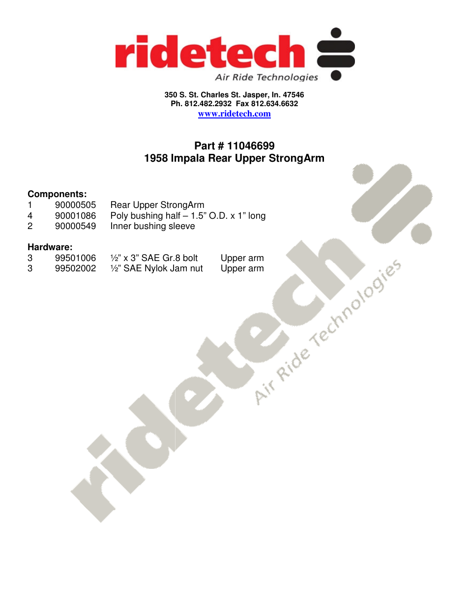 Ridetech 11046699 User Manual | 1 page