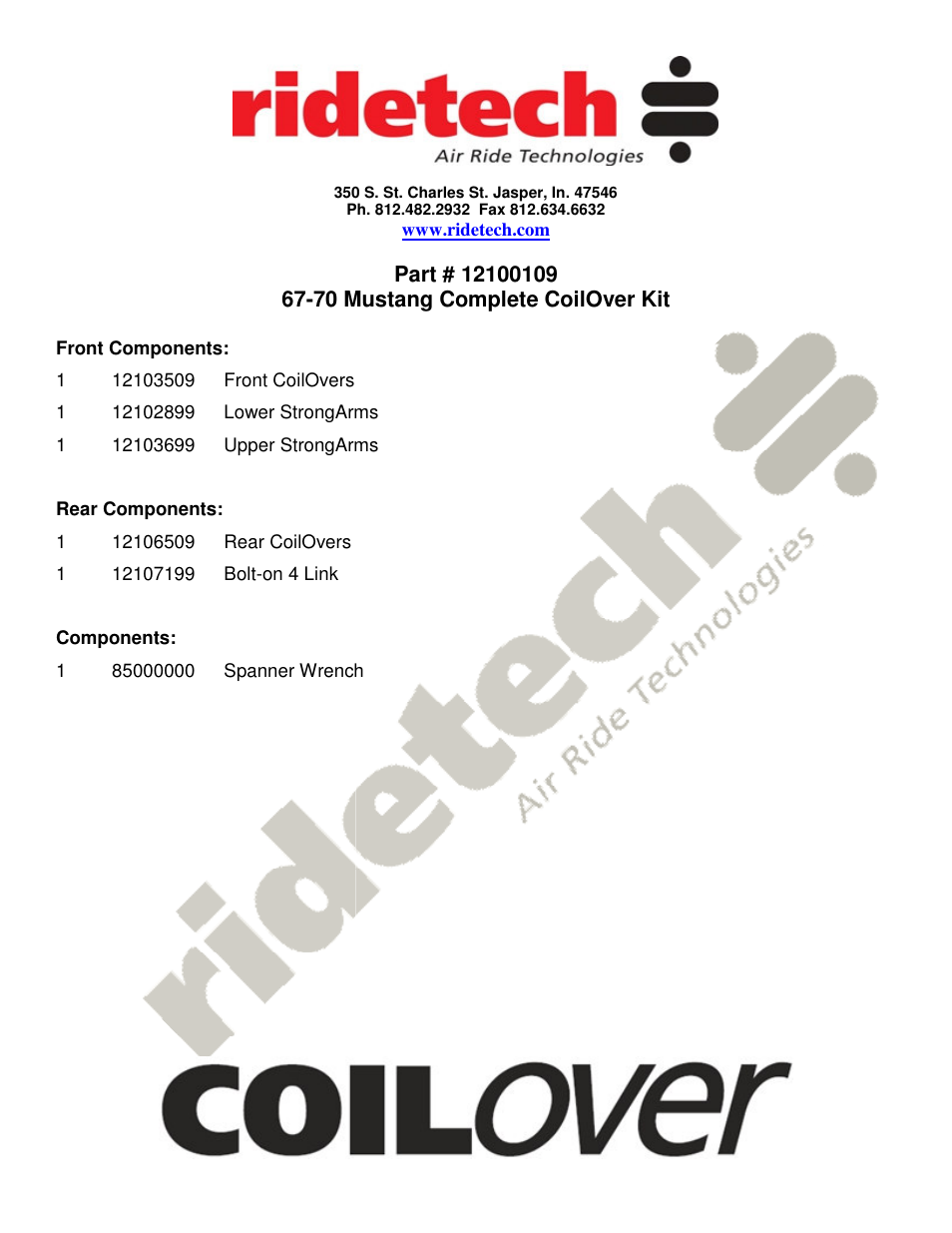 Ridetech 12100109 User Manual | 21 pages