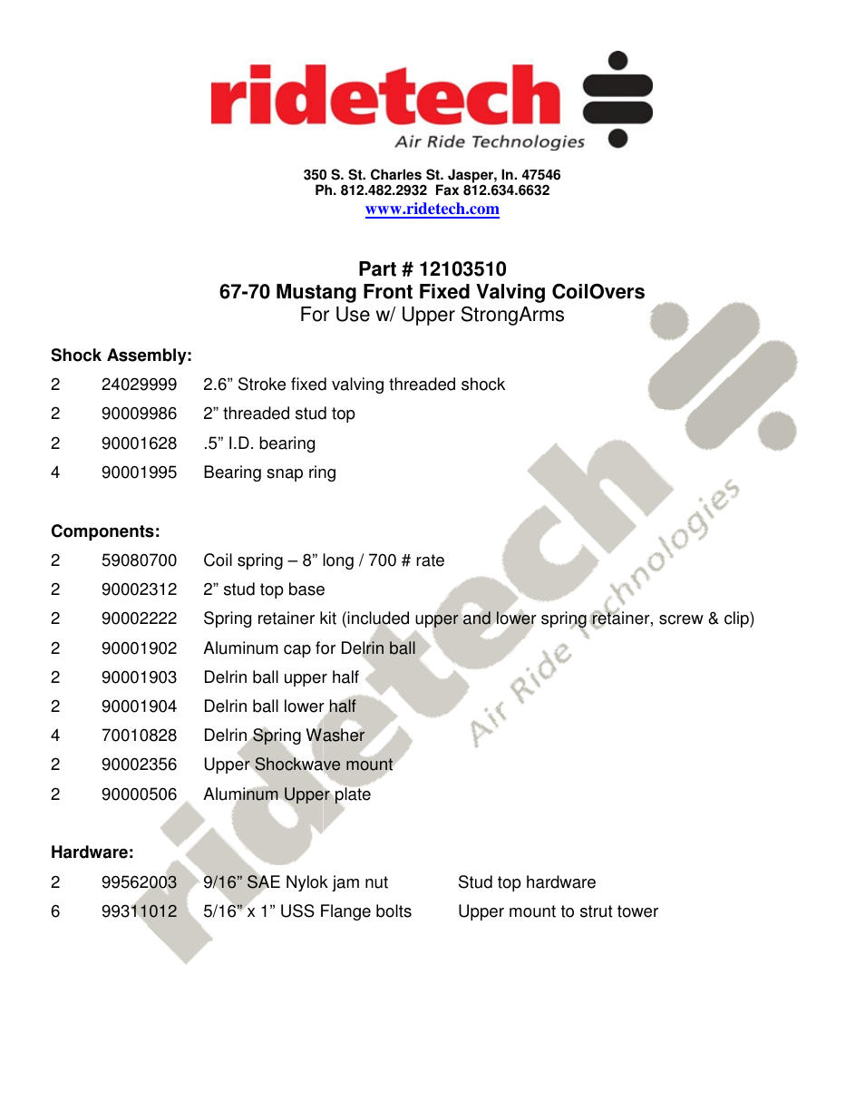 Ridetech 12100109 User Manual | Page 2 / 21