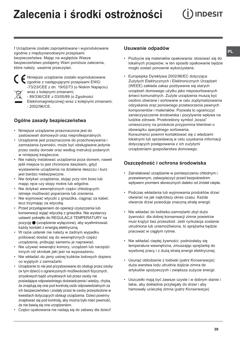 Indesit BAAAN 12 User Manual | Page 39 / 72