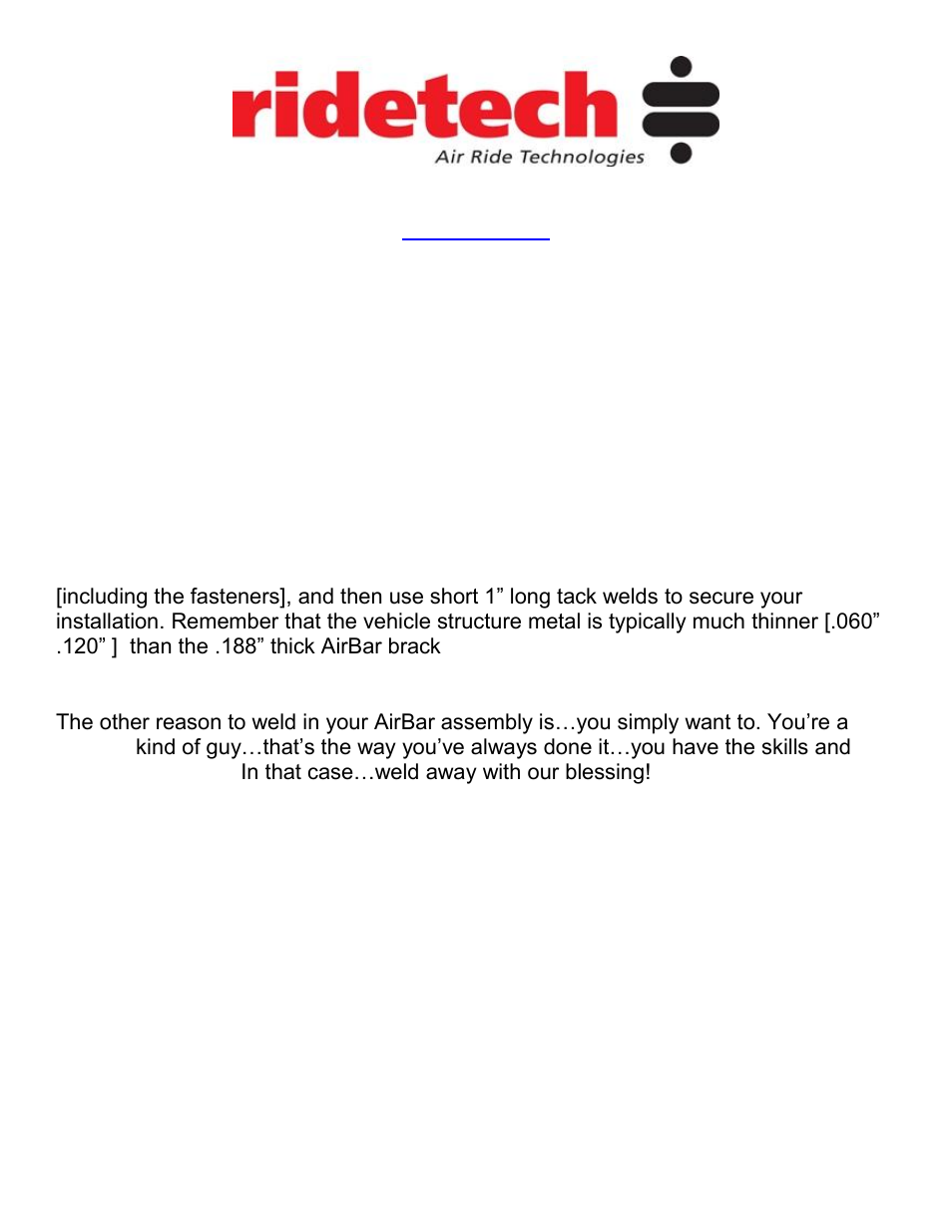 Should i weld my airbar 4 link assembly in | Ridetech 11250199 User Manual | Page 13 / 21