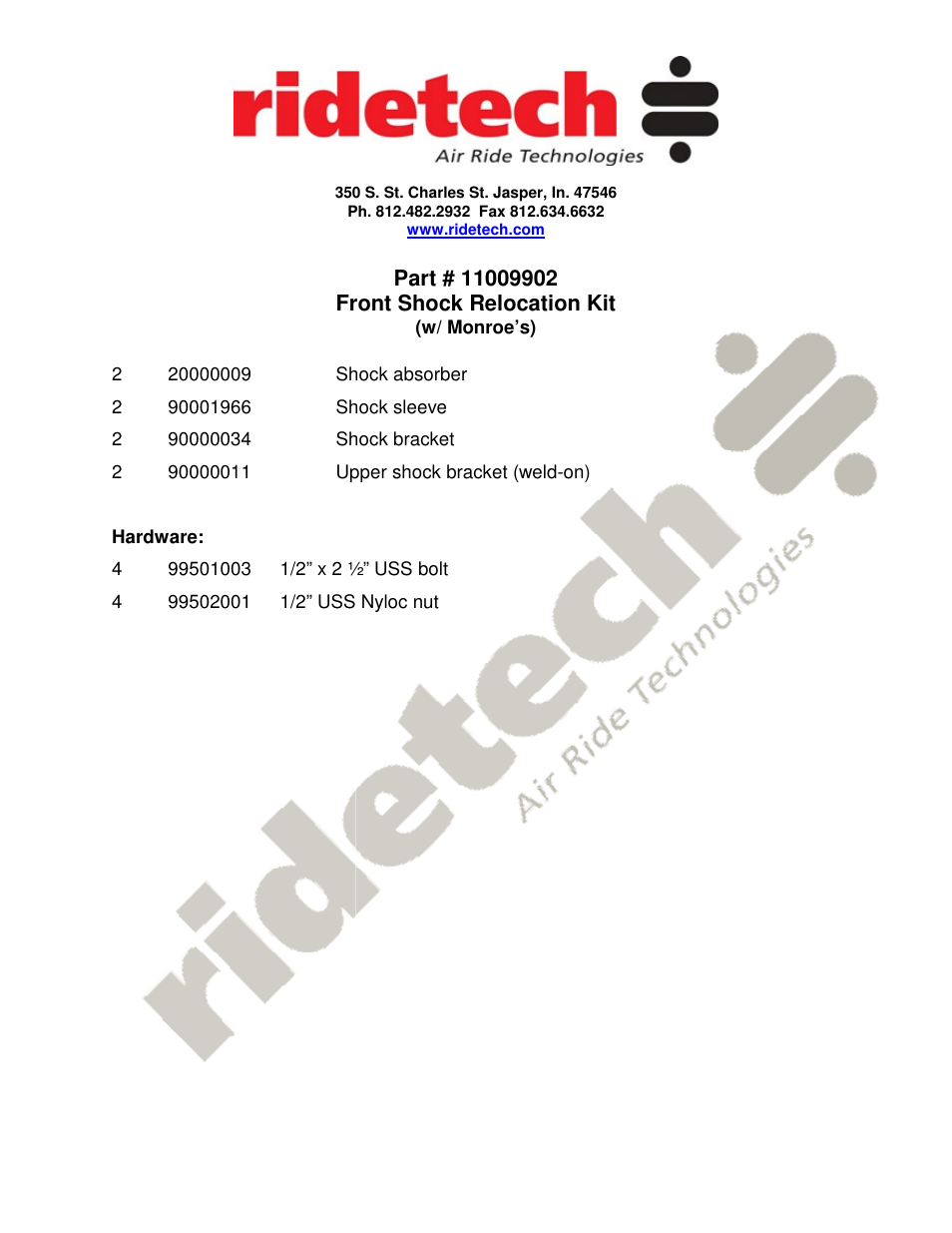 Ridetech 11009902 User Manual | 1 page
