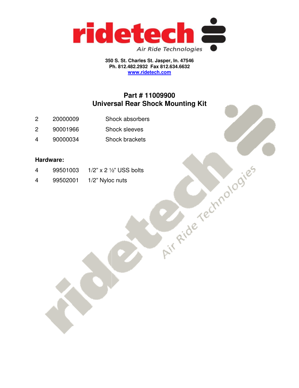 Ridetech 11009900 User Manual | 1 page