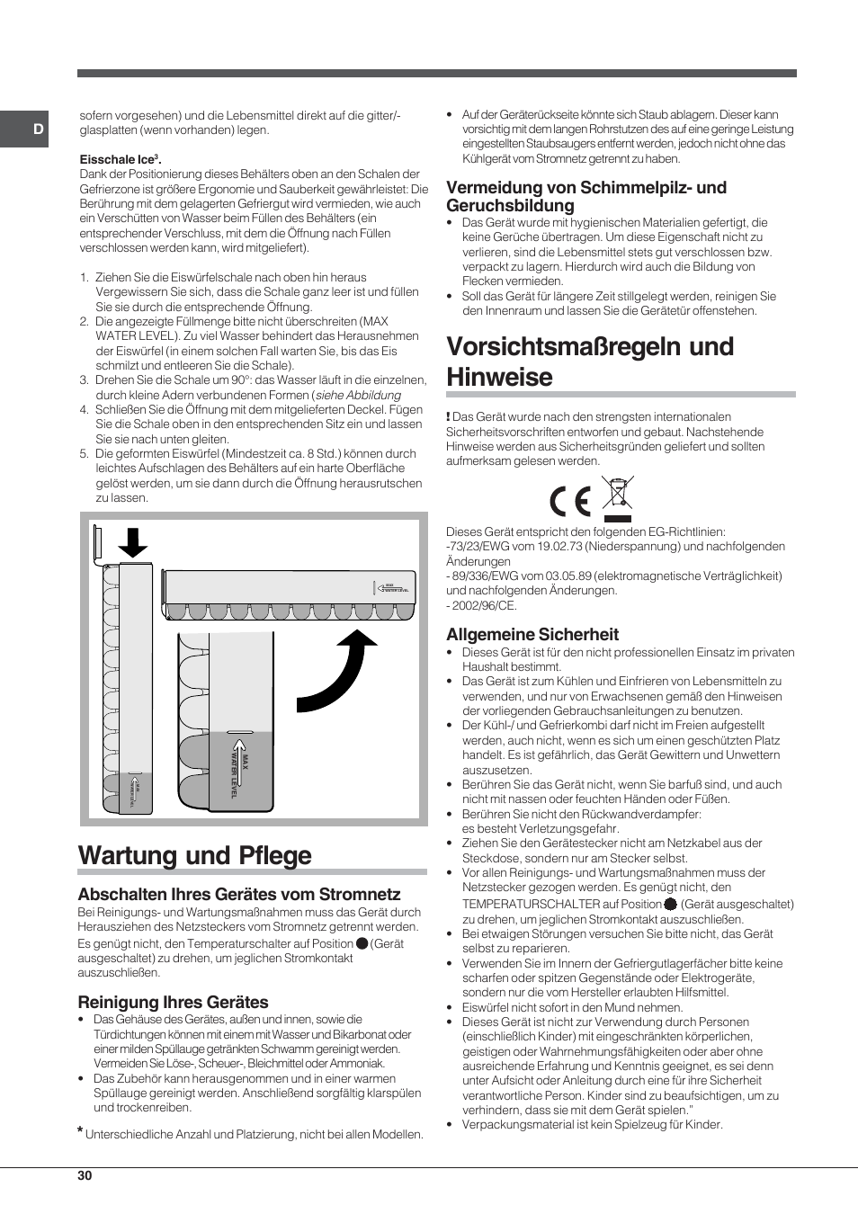 Wartung und pflege, Vorsichtsmaßregeln und hinweise, Abschalten ihres gerätes vom stromnetz | Reinigung ihres gerätes, Vermeidung von schimmelpilz- und geruchsbildung, Allgemeine sicherheit | Indesit UIAA 12 F User Manual | Page 30 / 48