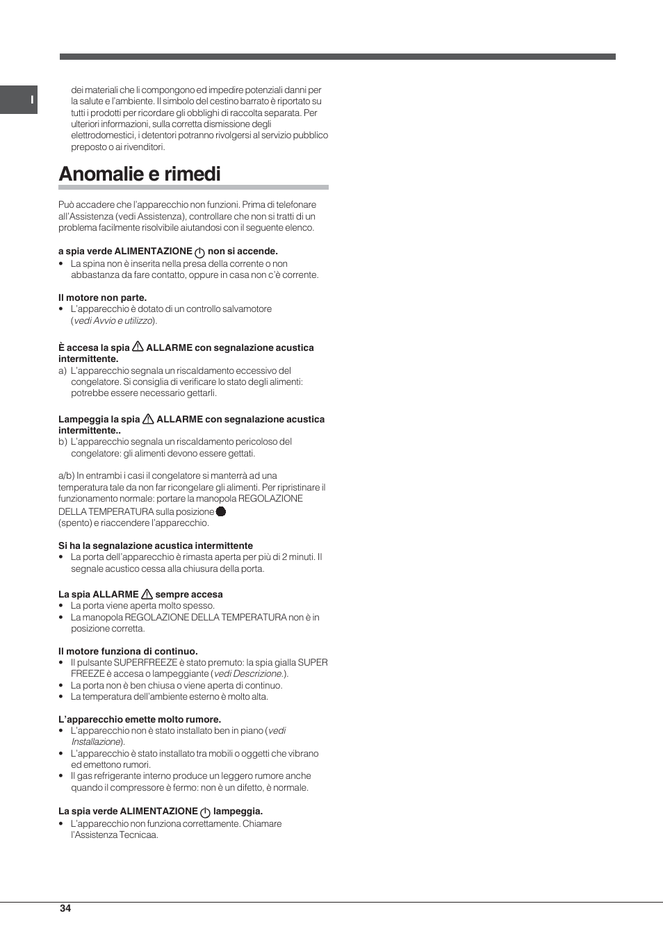 Anomalie e rimedi | Indesit UIAA 12 F User Manual | Page 34 / 48