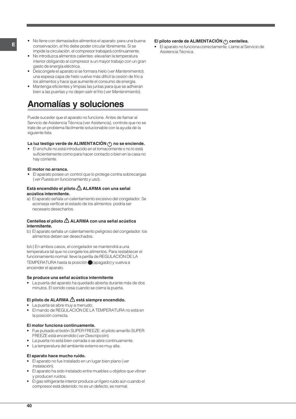 Anomalías y soluciones | Indesit UIAA 12 F User Manual | Page 40 / 48