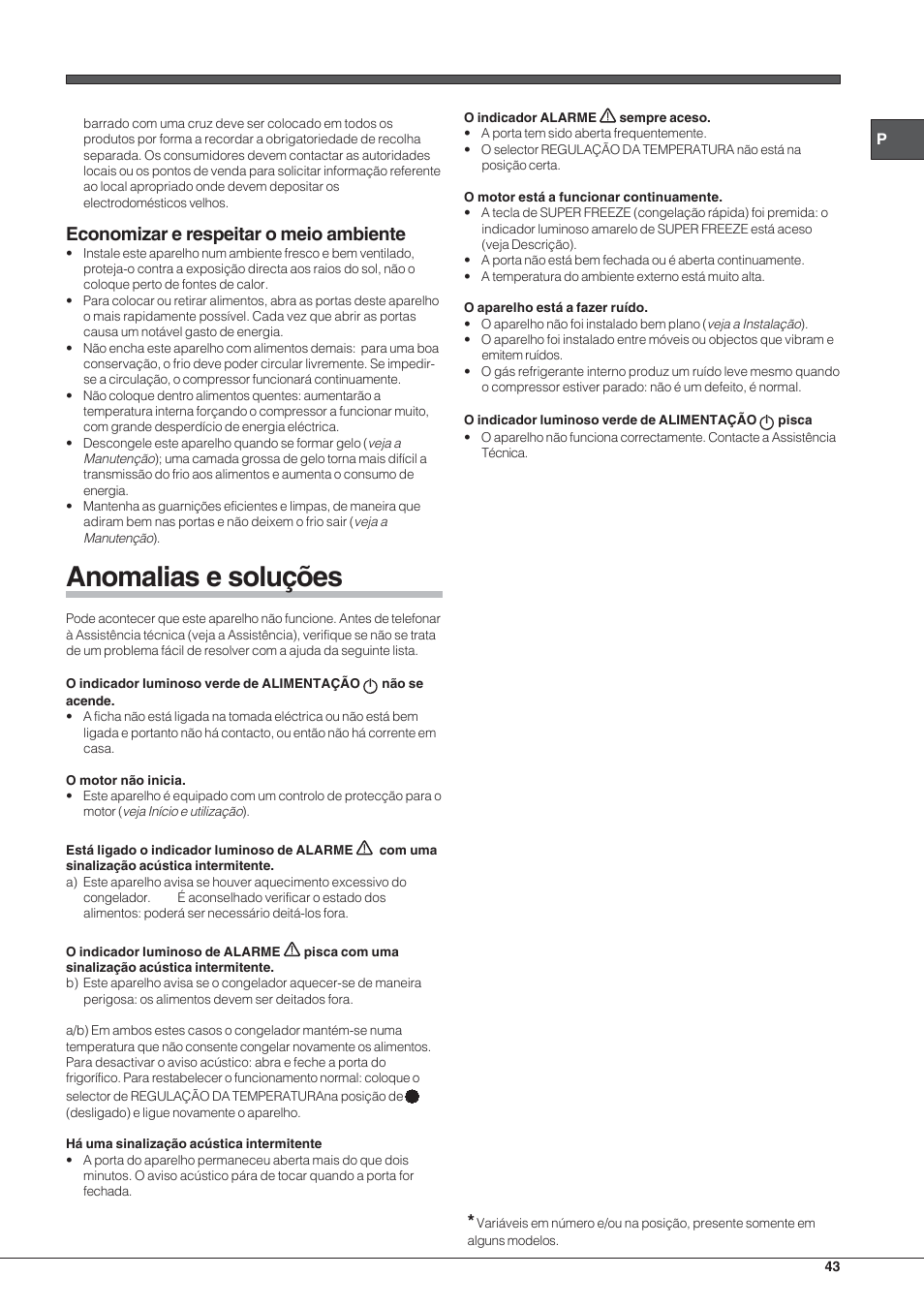 Anomalias e soluções, Economizar e respeitar o meio ambiente | Indesit UIAA 12 F User Manual | Page 43 / 48