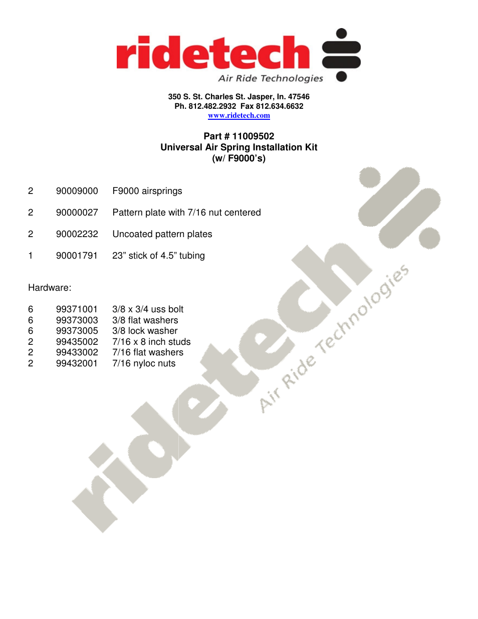 Ridetech 11009502 User Manual | 6 pages