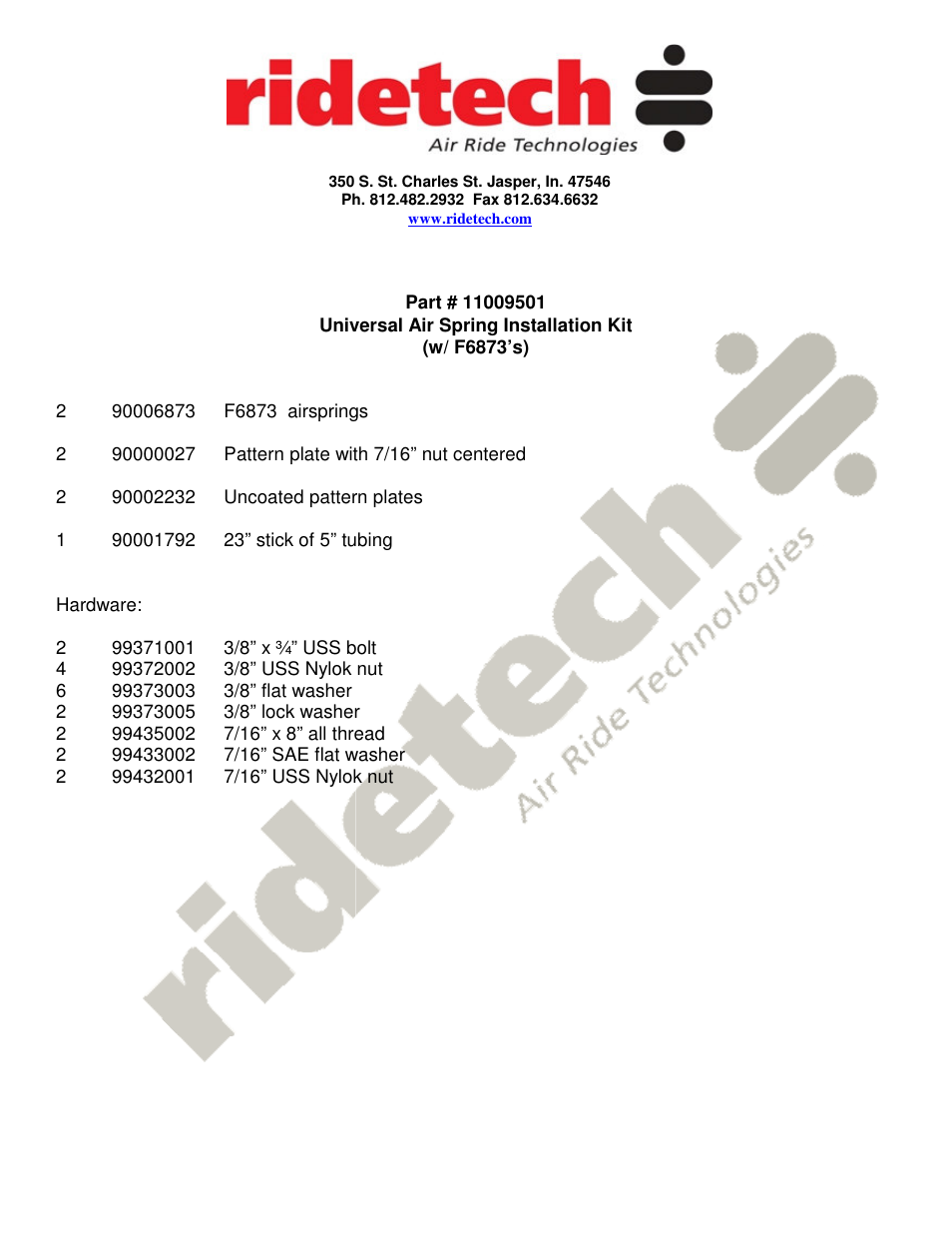 Ridetech 11009501 User Manual | 6 pages