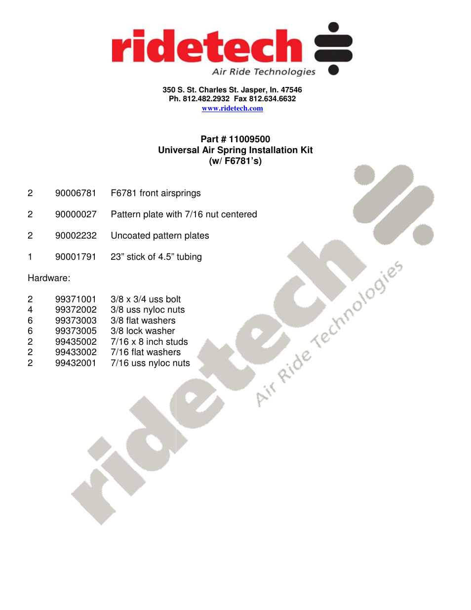 Ridetech 11009500 User Manual | 6 pages