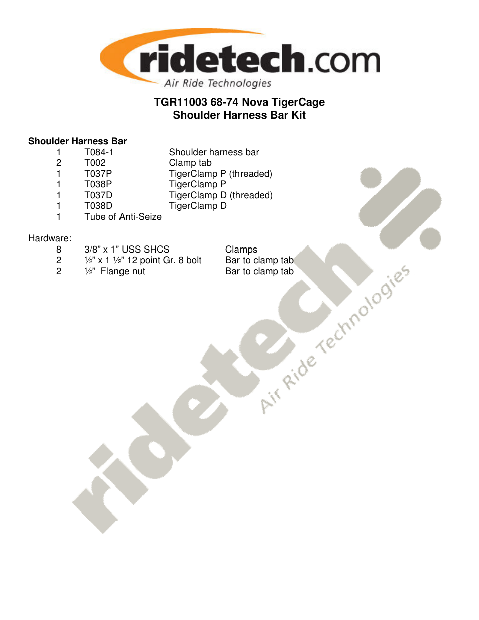 Ridetech 41263000 User Manual | 2 pages
