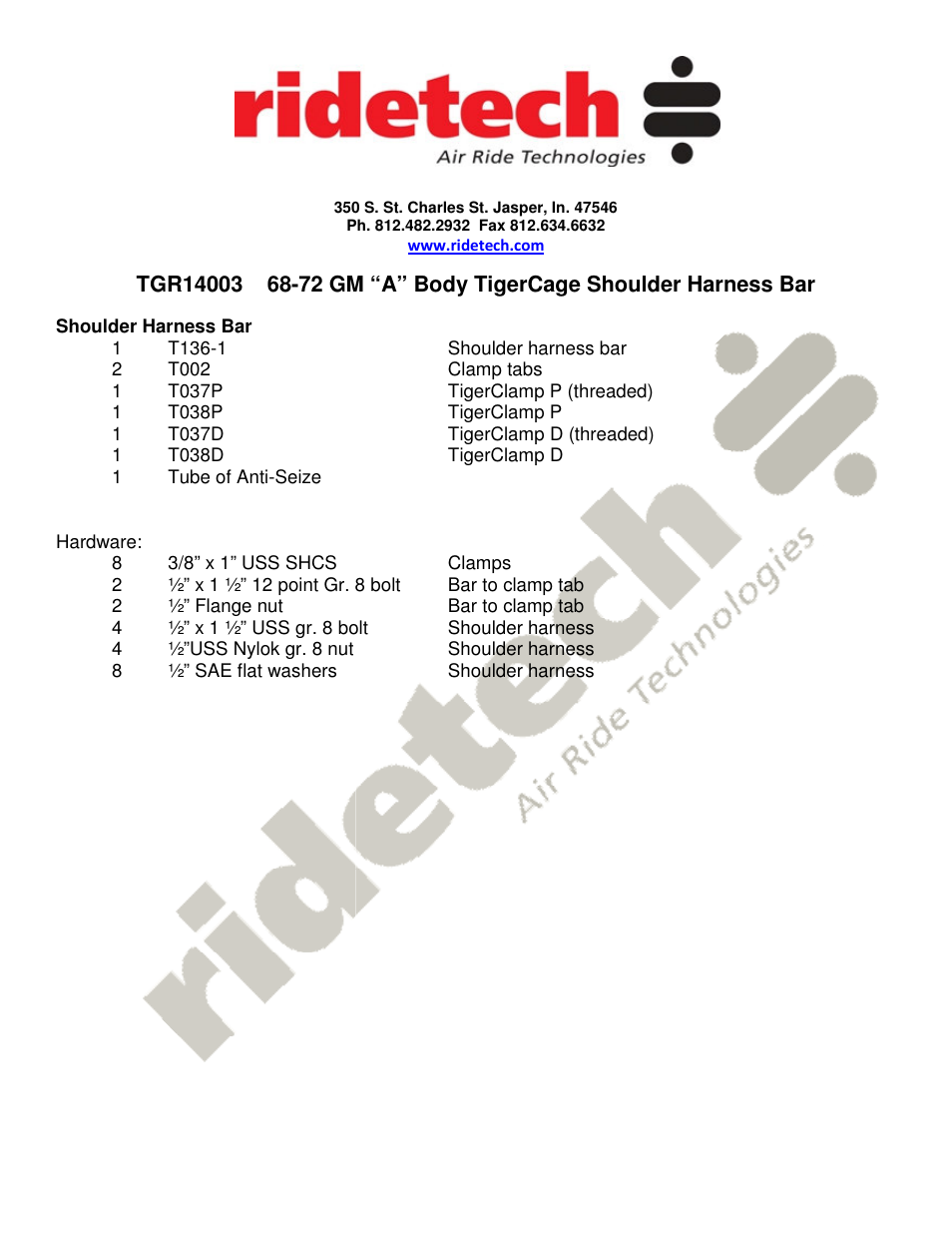 Ridetech 41243000 User Manual | 2 pages