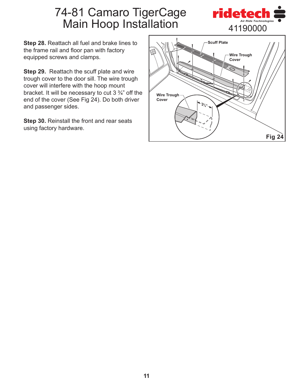 81 camaro tigercage main hoop installation | Ridetech 41190000 User Manual | Page 13 / 15