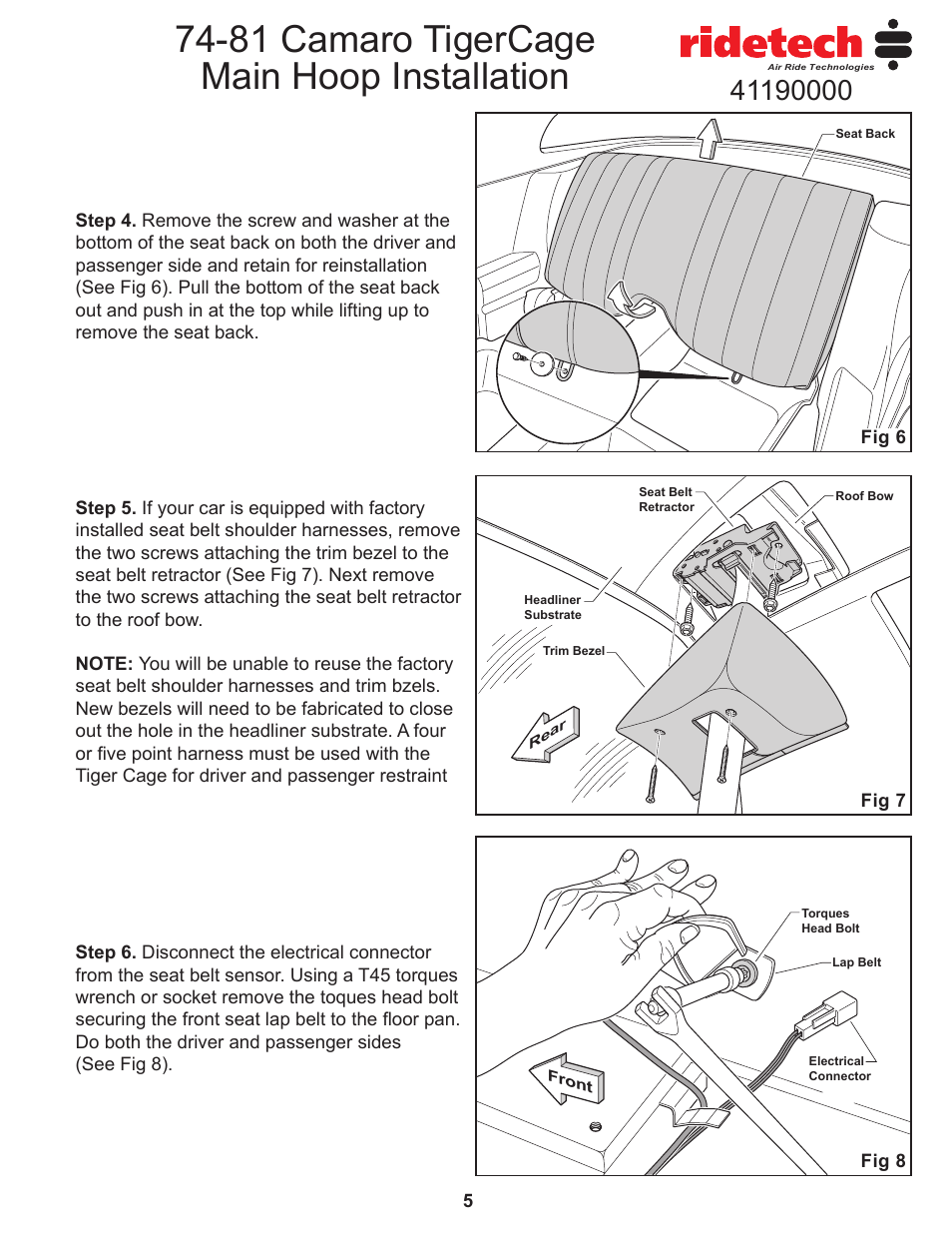 81 camaro tigercage main hoop installation | Ridetech 41190000 User Manual | Page 7 / 15