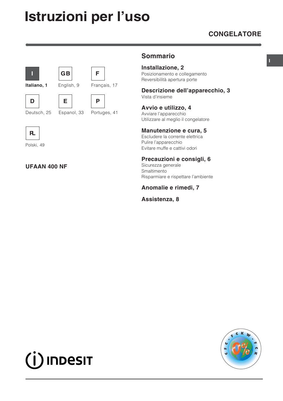 Indesit UFAAN 400 NF User Manual | 56 pages