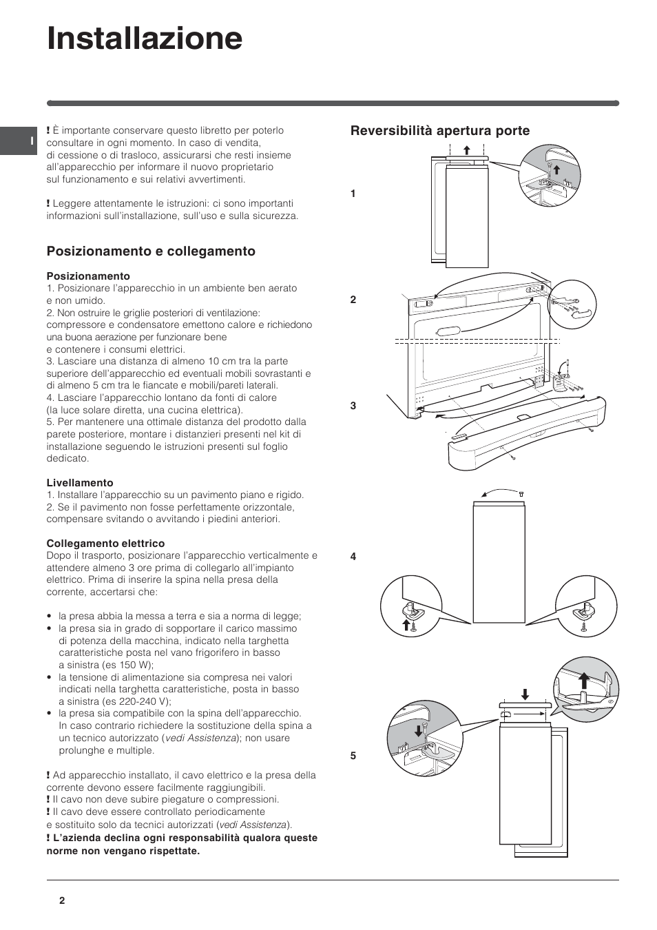 Installazione | Indesit UFAAN 400 NF User Manual | Page 2 / 56