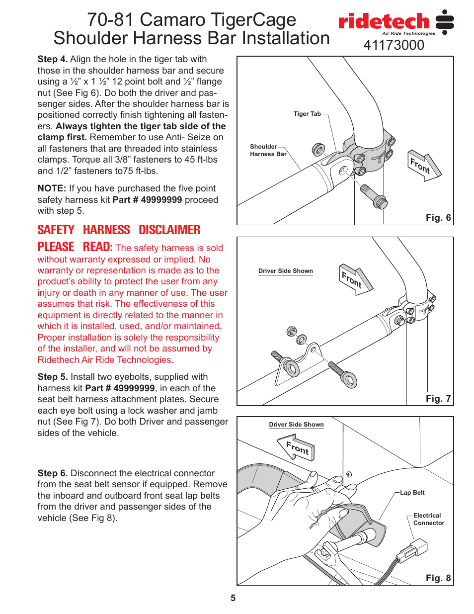 Safety harness disclaimer please read | Ridetech 41183000 User Manual | Page 6 / 9