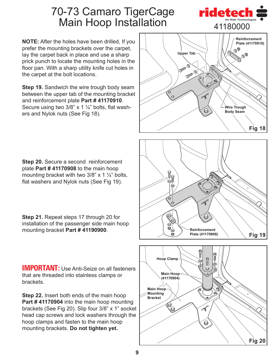 73 camaro tigercage main hoop installation, Important | Ridetech 41180000 User Manual | Page 11 / 15