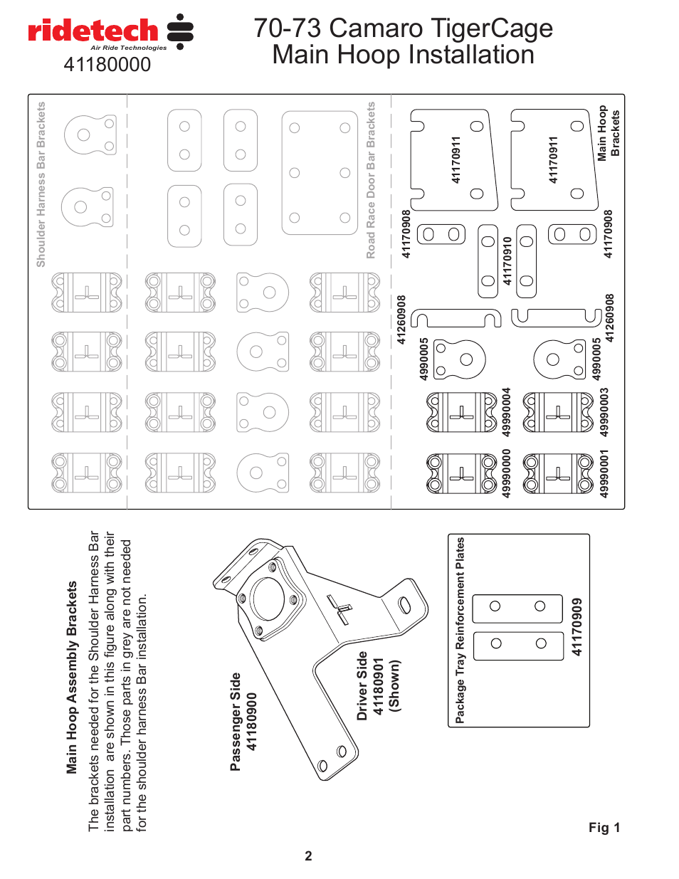 73 camaro tigercage main hoop installation | Ridetech 41180000 User Manual | Page 4 / 15