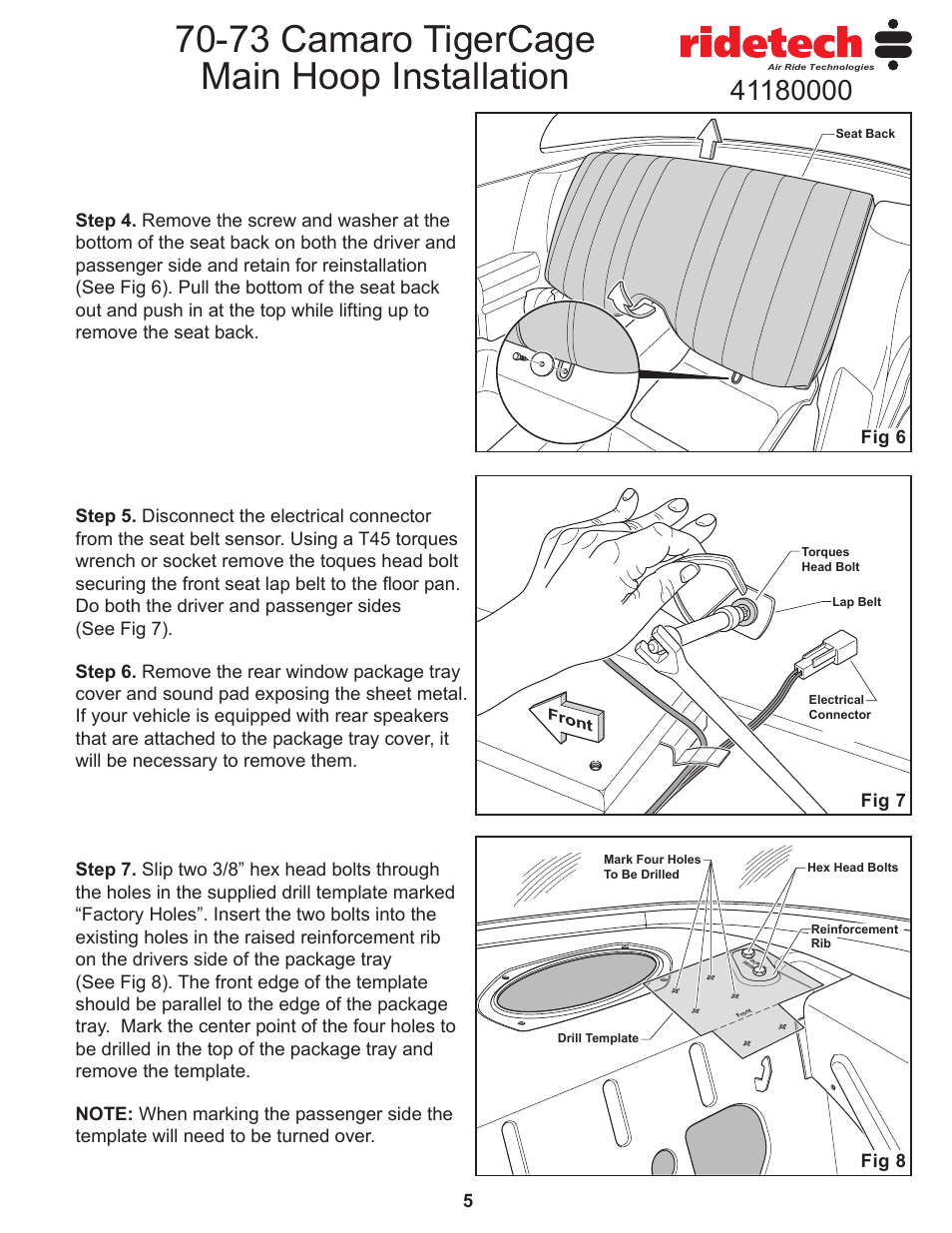 73 camaro tigercage main hoop installation | Ridetech 41180000 User Manual | Page 7 / 15