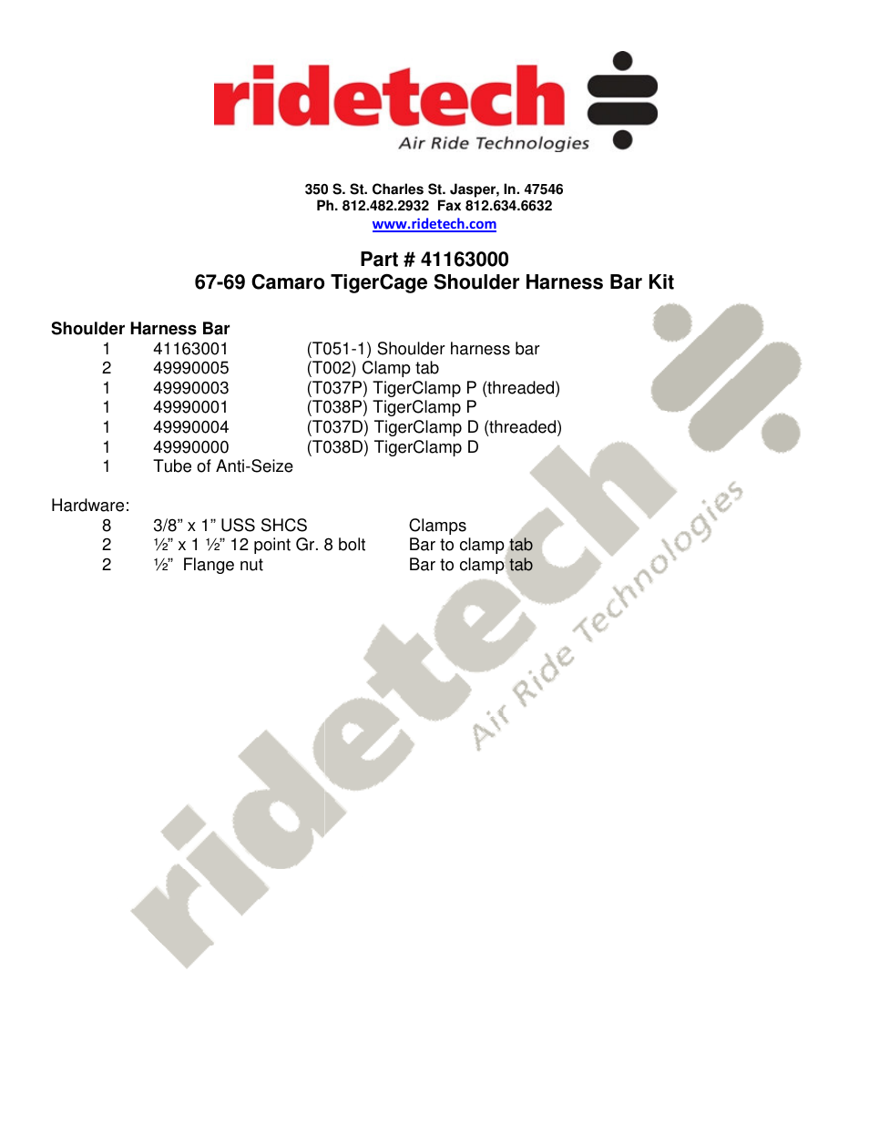 Ridetech 41163000 User Manual | 2 pages