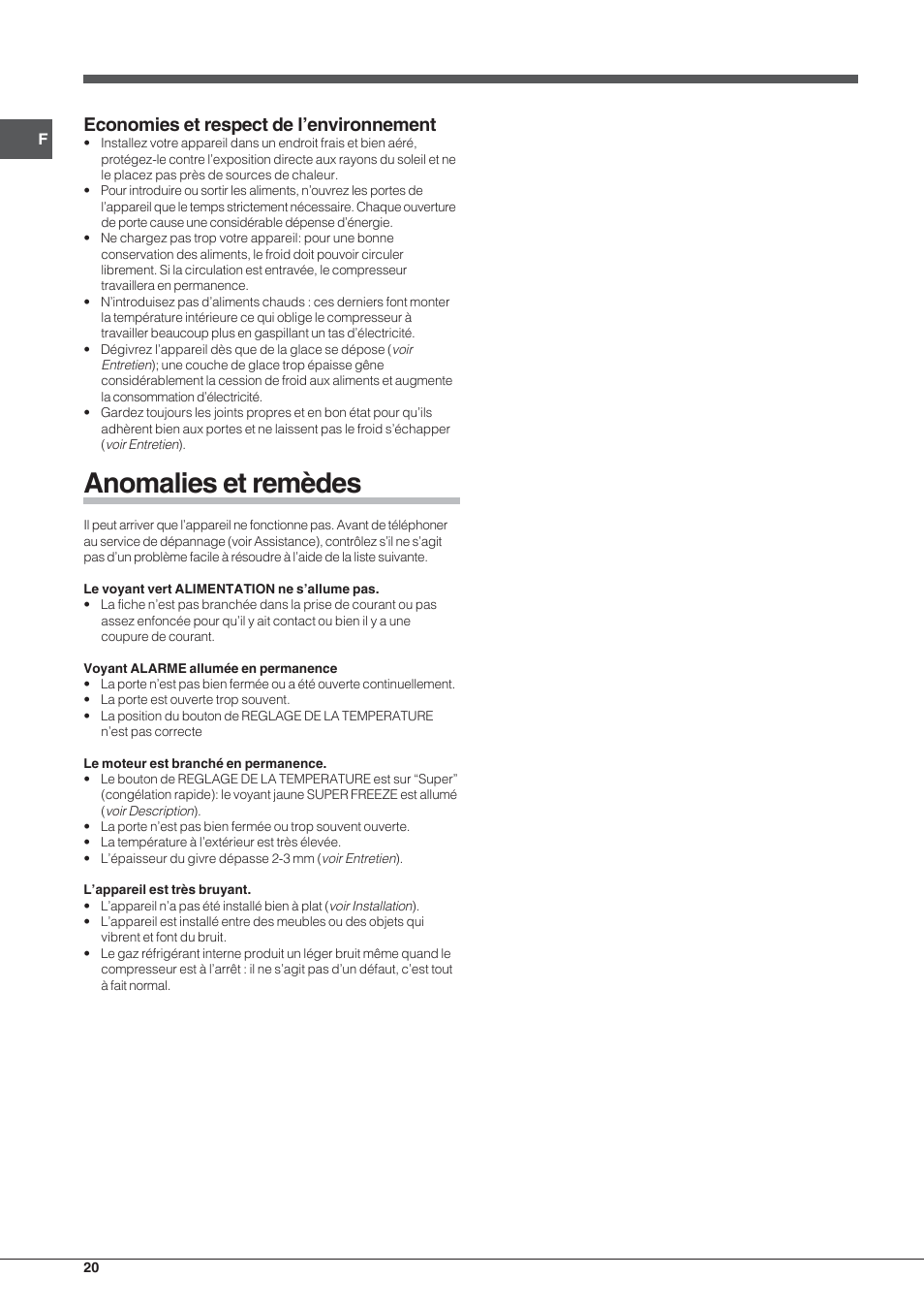 Anomalies et remèdes, Economies et respect de l’environnement | Indesit TZAA 1 User Manual | Page 20 / 52