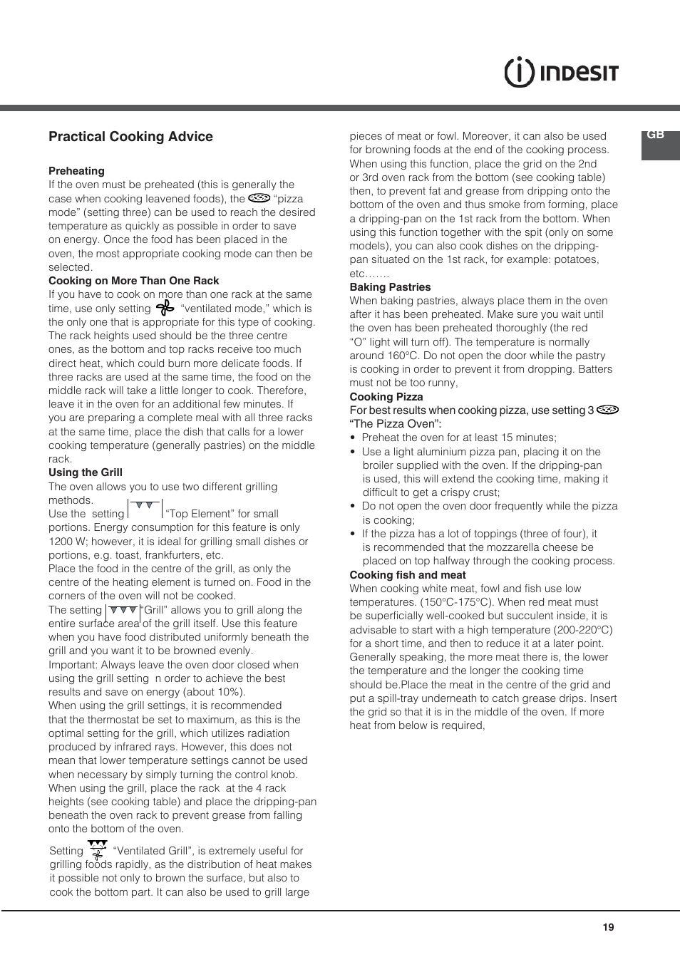 Practical cooking advice | Indesit KN3C76A User Manual | Page 19 / 60