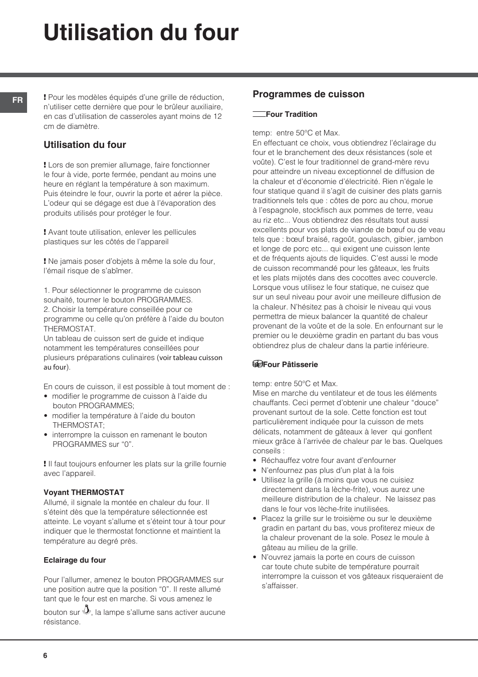 Utilisation du four | Indesit KN3C76A User Manual | Page 6 / 60