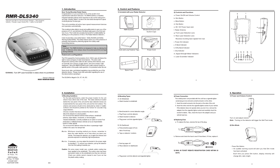 Rocky Mountain Radar RMR-DLS340 User Manual | 2 pages