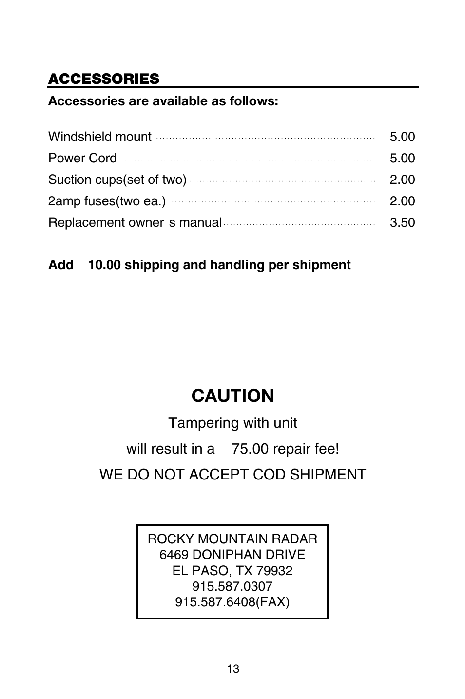 Caution | Rocky Mountain Radar RMR-DLSX595 User Manual | Page 14 / 20