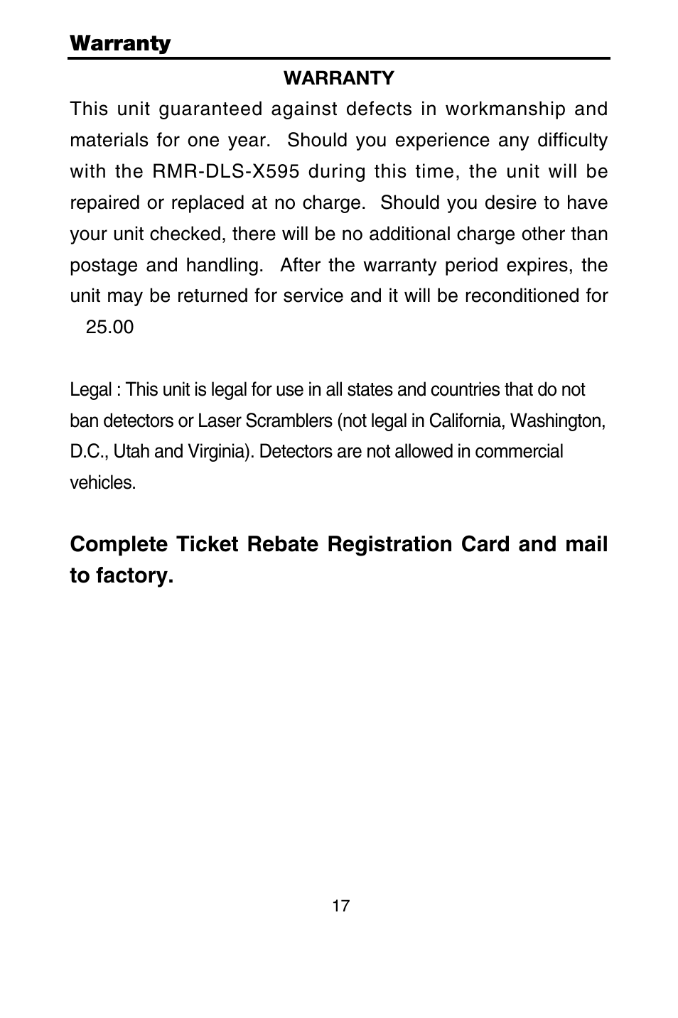 Rocky Mountain Radar RMR-DLSX595 User Manual | Page 18 / 20