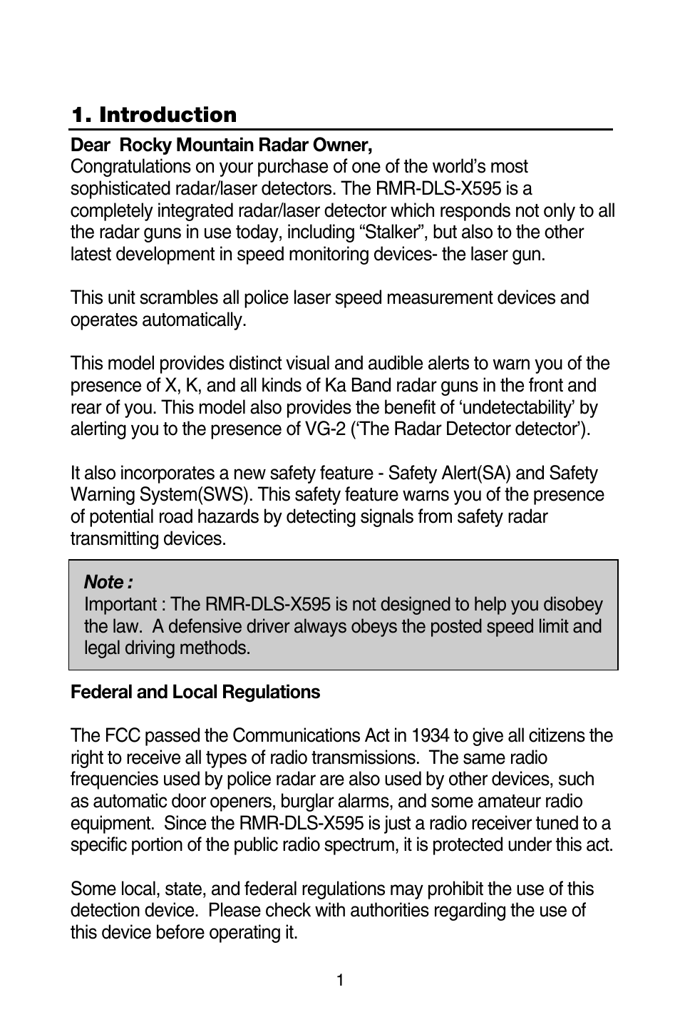 Rocky Mountain Radar RMR-DLSX595 User Manual | Page 2 / 20
